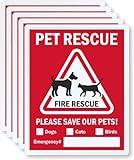 SmartSign 5-Pack 5" x 4" 'Pet Rescue Fire Rescue, Please Save Our Pets - Dogs, Cats, Birds' Write-On Labels, 5.5 mil Laminated Vinyl, 3M Engineer Grade Reflective, Red/Black/White, USA-Made