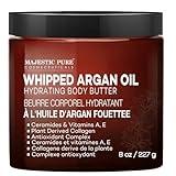 MAJESTIC PURE Whipped Argan Oil Body Butter for Women & Men - With Ceramides, Vitamin E & A & Vegan Collagen - For Skin, Face, & Appearance of Wrinkles & Fine Lines - 8oz