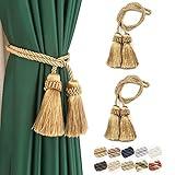 Fenghuangwu Curtain Tiebacks Handmade Decorative Curtain Holdbacks Rope with Tassel (Gold, 2P)