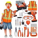 iBaseToy Kids Tool Set - 45 PCS Toddler Tool Set with Tool Box & Electronic Toy Drill, Pretend Play Kids Construction Toy Set, Toy Tools for Kids Ages 3, 4, 5, 6, 7 Years Old, Boy Toys