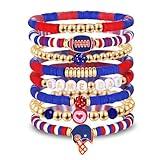 Game Day Bracelets for Women Football Bracelets Red Black Blue Heishi Clay Beaded Stretch Bracelets Stackable Sports Football Charm Bracelet Bangles Football Mom Accessories Outfits Jewelry Gifts (Red Blue 1)
