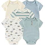 Kiddiezoom Newborn Baby Unisex Cotton Bodysuits Baby Gift 5-Pack Baby Clothes Lightblue