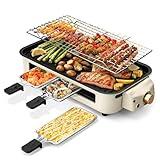 Pukomc Electric Indoor Grill,2 in 1 Indoor Grills for Kitchen with Grill Net & Non-Stick Cooking Removable Plate, Temperature Control, Dishwasher Safe, 1500W Smokeless Grill