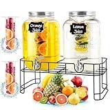 ACDRIME Drink Dispenser & Glass Water Dispenser, 2 Pack 2 Gallon Beverage Dispenser with Stand,with Ice Core,Stainless Steel Spigot and Lid 100% Leakproof.Glass Beverage Dispenser for BBQ,Picnic,Party