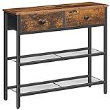 HOOBRO 29.5" Narrow Console Table with 2 Fabric Drawers, Sofa Table, Small Entryway Table with 3-Tier Storage Shelves, Behind Couch Table, for Living Room, Hallway, Rustic Brown and Black BF72XG01