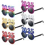 Kanayu 6 Pcs 2025 Happy New Year Eyeglasses 2025 Glitter New Year Sunglasses for New Years Eve Party Supplies Decorations(Stylish Colors)