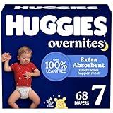 Overnight Diapers Size 7 (41+ lbs), 68 Ct, Huggies Overnites Nighttime Baby Diapers