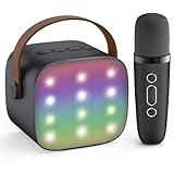 YLL Mini Karaoke Machine for Kids, Portable Bluetooth Speaker with Wireless Microphone, Popular Birthday Toys Gifts for Boys 3 4 5 6 7 8 9 10 11 12 + Years Old Party Family School Home (Black 1 Mic)