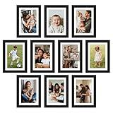 upsimples 5x7 Picture Frame Set of 10, Display Pictures 4x6 with Mat or 5x7 Without, Multi Photo Frames Collage for Wall or Tabletop Display, Black