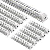 Barrina LED Shop Lights, 8FT 72W 10000LM 6500K, V Shape, Clear Cover, High Output, Linkable, T8 8' LED Tube Light, for Garage 8 Foot with Plug, 10 Packs