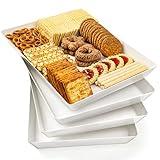 4-Pack Plastic 16" x 11" Large White Serving Trays Set - Reusable Serving Platters for Cookie, Appetizer, Charcuterie, Snack, Dessert, Party Food Display - Stackable Kitchen CounterTop Tray, BPA Free