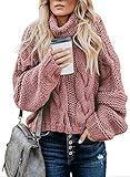 Dokotoo Womens Winter Fall Oversized Turtleneck High Neck Long Sleeve Cable Knit Chunky Sweaters Pullover Outerwear Pink M