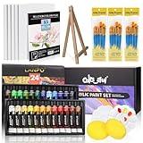 Colorful Acrylic Painting Kit - Paint Supplies Set with 24 Colors, 30 Brushes, 5 Canvases, 1 Pad, 2 Palette, 2 Sponge & 1 Wood Easel - Art Acrylic Paint Set for Beginners, Kids, Adults