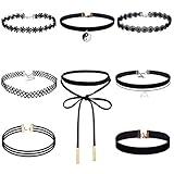 Akstore 8 PCS Classic Layered Cute Black Velvet Choker Necklace Womens (8)