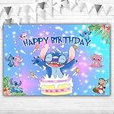 Stitch 1st Birthday Decorations Banner for Boy 5x3ft Happy Birthday Lilo and Sticth BackdropVinyl Pink Angel and Stitch First Birthday Background for Party Supplies