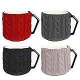 OBUSATT 4 Pcs Coffee Mug Cozy Knitted Cup Cozy Reusable Mug Cozy Coffee and Tea Mug Warmer Crochet Coffee Sleeves Mug Cozy Coffee Mug Decoration for Family Friend Women Men Gifts