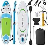 10‘x31’‘x6’' Inflatable Stand Up Paddle Board, Adjustable Aluminium Extra Wide Paddle Board, Kayak Seat with SUP Fittings, Waterproof Bag, Suitable for Youth and Adults, Green