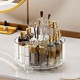 LINFIDITE 360 Rotating Makeup Organizer Clear Cosmetic Storage Holder Tray with 6 Compartment Makeup Brush Lip Gloss Organizer Case Bathroom Cabinet Vanity Desktop Organizer Clear