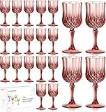 XUWAIDSGN 7oz Plastic Vintage Rose Gold Drinking Glasses Pink Wine Glasses Unbreakable Wedding Glassware Crystal Water Goblets Reusable Drinkware Vintage Champagne Flutes (24, Rose Gold)