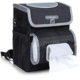 Farasla All-in-One Car Trash Can, Garbage Bag for Car with Removable Leakproof Interior Liner, Adjustable Tissue Holder & Straps(Black)