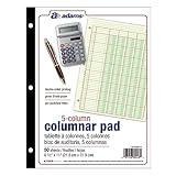 Adams Columnar Analysis Pad, 5 Column Ledger, 8.5" x 11", 100 Pages (50 Sheets), Green, 3 Hole Punch, for Accounting, Bookkeeping & Data (ACP85115)