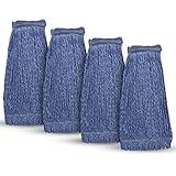 20oz Heavy Duty Cleaning Mop Head Replacement - 4 Pack - Commercial Replacement, Wet Industrial Blue Cotton Looped End String Head Refill