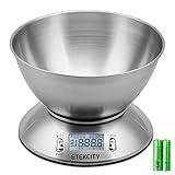 Etekcity Food Kitchen Scale with Bowl, Digital Weight Scale for Food Ounces and Grams, Cooking and Baking, Timer, and Temperature Sensor, 2.06 QT, Stainless Steel