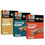 KIND Bar Minis, Variety Pack, Dark Chocolate Nuts and Sea Salt, Peanut Butter, Caramel Almond, Healthy Snacks, 3g Protein, Gluten Free, Low Sugar/Calorie Snacks, 30 Count