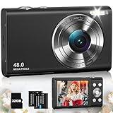 4K Digital Camera, 48MP Vlogging Camera for Photography and Video Autofocus Anti-Shake, Point and Shoot Digital Camera with 16X Zoom 32GB Card, Portable Compact Camera for Teens Adult Beginner-Black