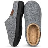 VeraCosy Men's Wool Felt Slippers Warm Fuzzy Faux Sherpa Slip-on Memory Foam Indoor House Slippers Pale Gray, 11-12 US