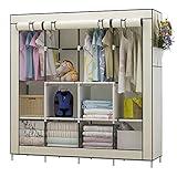 UDEAR Portable Closet Large Wardrobe Closet Clothes Organizer with 6 Storage Shelves, 4 Hanging Sections 4 Side Pockets,Beige