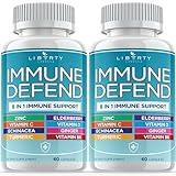 8 in 1 Immune Defense Support, Immunity Vitamins Supplement Booster with Zinc 50mg, Vitamin C Elderberry Vit D3 5000 IU, Turmeric Curcumin & Ginger, Echinacea - Allergy Relief for Kids Adults (2 Pack)