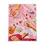 OAOPIC Vintage Pink Poker Playing Cards Posters for Room Decor Aesthetic Retro Funny Casino Gambling Dice Chips Canvas Wall Art Cool Funky Cocktail Alcohol Drinks Prints Paintings 12x16in Unframed