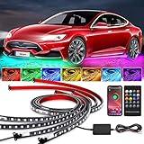 Nilight 4Pcs Car Underglow Neon Accent Strip Lights 256 LEDs RGB Multi Color DIY Sound Active Function Music Mode with APP Control and Remote Control Underbody Light Strips