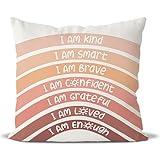 QIYUHOY Fall Decor Rainbow Classroom Throw Pillow Covers, Book Center Calming Corner Playroom Decor Pillow Case, Orange Throw Pillow Cover, I Am Kind Smart Brave Confidence 18x18 Inch(Orange)