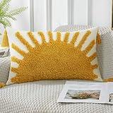 Adabana Decorative Boho Throw Pillow Covers 12x20, Lumbar Tufted Pillows Cover for Couch Bed, Sun Sunshine Pillow Cover for Kids