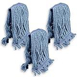 KLEEN HANDLER General Cleaning Mop Heavy Duty Commercial Replacement, Wet Industrial Blue Cotton Looped End String Head Refill (Pack of 3)