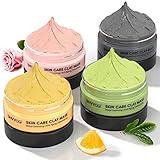 4 Pcs Clay Facial Mask Gift Set - Turmeric, Vitamin C, Green Tea, Dead Sea Mud, and Rose Clay for Deep Cleansing, Moisturizing, and Refining Pores - 240g