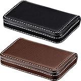 Outus 2 Pieces Business Card Holder, PU Leather Business Card Case Pocket Wallet with Magnetic Shut for Men Women(Black and Coffee)