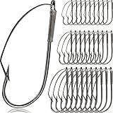 Sumind 50 Pcs Weedless Wacky Rig Hooks Bass Carbon Steel Fishing Hooks for Wacky Rigging Worm Lure Baits(3/0)