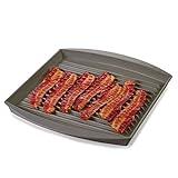 Prep Solutions by Progressive Microwave Bacon Grill – Gray, Cooks Up to 6 Strips of Bacon, Ideal for Frozen Snacks and Pizza, 12.5”L x 10”W