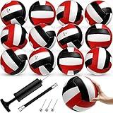 Wettarn 12 Pcs Official Size 5 Volleyballs Bulk Soft Recreational Volleyballs with Pump Regulation Size Volleyballs for Beginner Indoor Outdoor Beach Gym Pool Sand Sport (White, Red, Black)
