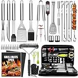 34Pcs Grill Accessories Grilling Gifts for Men, 16 Inches Heavy Duty BBQ Accessories, Stainless Steel Grill Tools with Thermometer, Grill Mats for Backyard, BBQ Set for Men Women