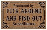 BinHang Outdoor Faux Coir Door Mats for Front Door Large, Protected by Fuck Around and Find Out Surveillance Personalized Doormats for Outdoor Entrance Funny 30" X 18" Rubber Welcome Doormat Mat