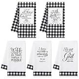 R HORSE 5Pcs Religious Christian Kitchen Dish Towel Black and White Check Cleaning Dishcloth Bible Verse Scripture Absorbent Bar Hand Towel Easter Gift for Women Men Housewarming Decor
