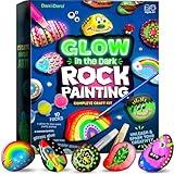 Dan&Darci Kids Rock Painting Kit - Glow in The Dark - Arts & Crafts Easter Gifts for Boys and Girls Ages 6-12 - Craft Activities Kits - Creative Art Toys for 6, 7, 8, 9, 10, 11 & 12 Year Old Kids