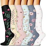 6 Pairs Compression Socks for Women & Men 15-20mmHg Graduated Support Knee High Socks for Nurses, Travel, Athletic