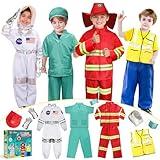 LOYO Kids Role Play Dress Up Clothes for 3-8 Years Old Play, 4 Sets Astronaut/Doctor/Fireman/Construction Costume for Kids And Toddlers Boys Halloween Costumes