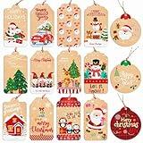 Christmas Tags for Gifts, 15 Designs Kraft Paper Christmas Gift Tags with String Hanging Name Tags Labels for Christmas Gift Wrap, DIY Arts and Crafts, Christmas Party(2 x 3.5 Inch)