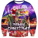 RAISEVERN Mens Ugly Christmas Sweaters Santa Claus Ride-on Dinosaur Sweatshirts Funny Crewneck Xmas Pullover Holiday Festive Long Sleeve Shirts